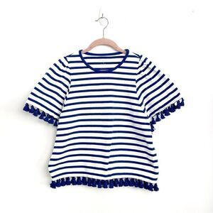 Kate Spade Broome Street Striped Puff  Sleeve Tassel Hem Top Sz Small